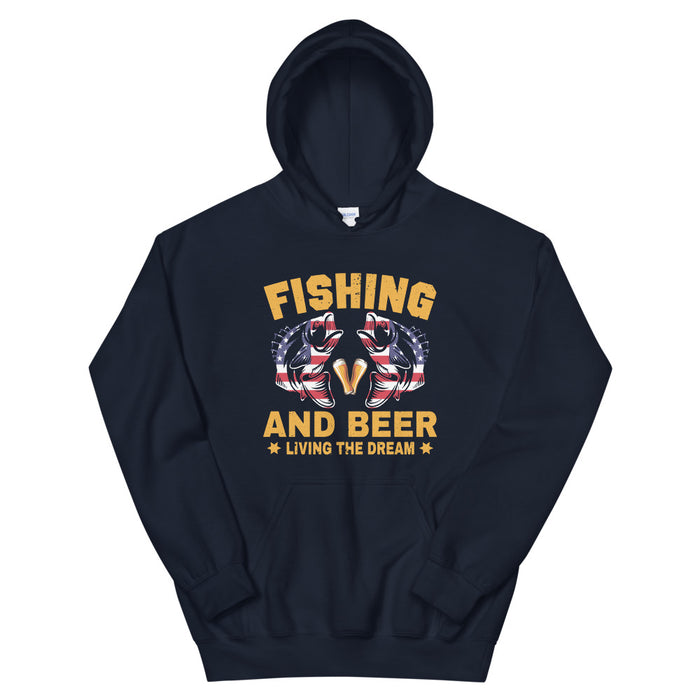 Fishing and Beer Living The Dream | Hoodie For Motivation | Beer Drinker Hoodies | Fisherman Hoodie | Gift for Him | Fishing Lover Hoodie